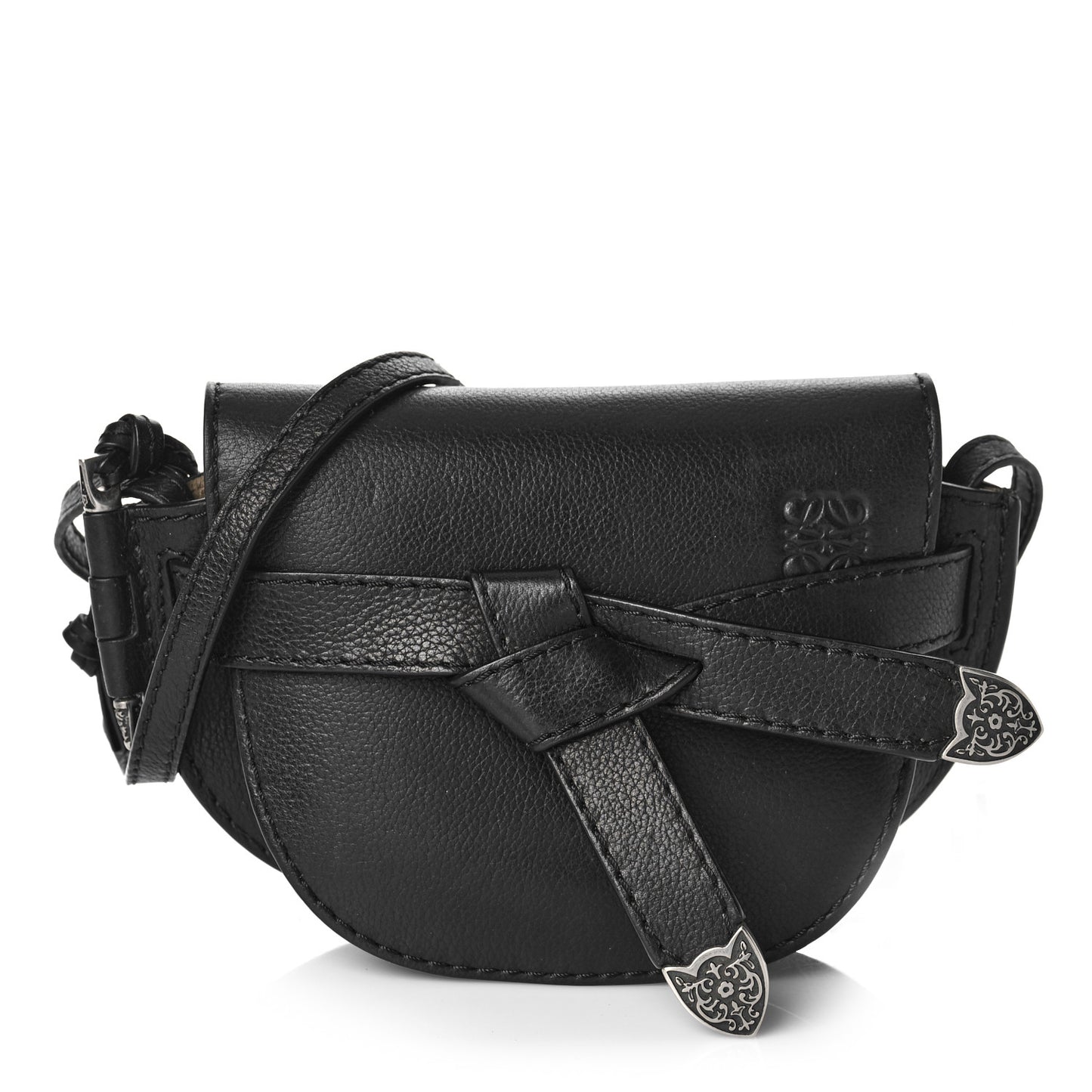 Grained Calfskin Mini Gate Western Crossbody Bag Black