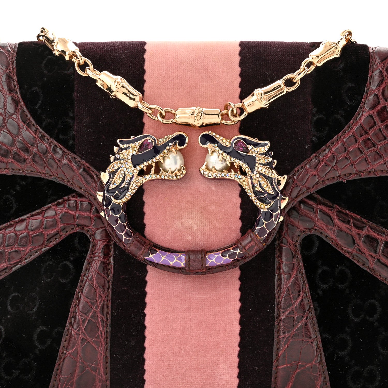Gucci Velvet Monogram Crocodile Tom Ford Jeweled Dragon Shoulder Bag Purple Pink 7 of 10