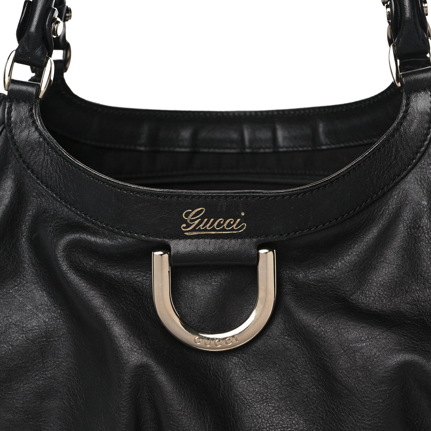 Calfskin Large D Gold Ring Shoulder Bag Black
