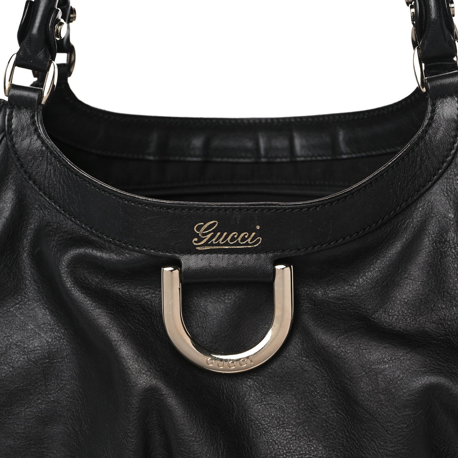 Gucci Calfskin Large D Gold Ring Shoulder Bag Black 9 of 16