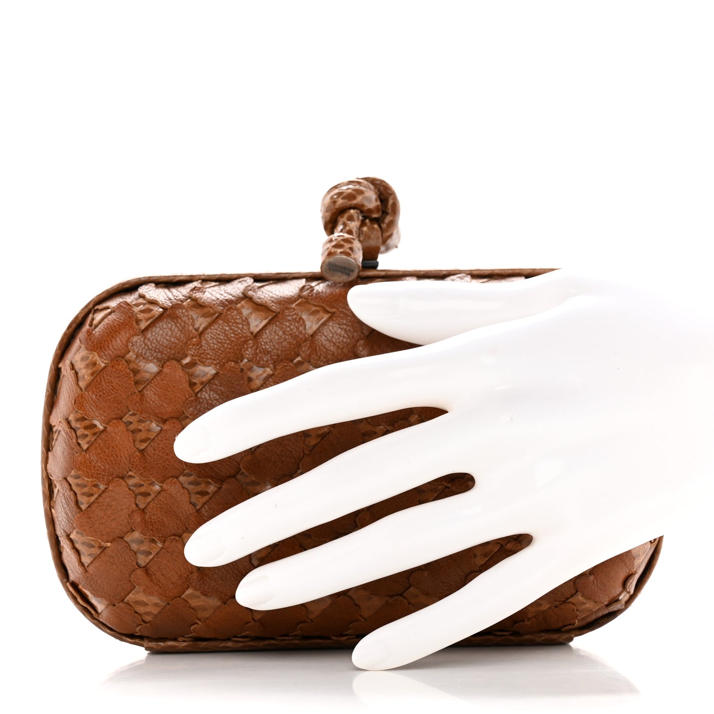 Ayers Grained Calfskin Intrecciato Knot Clutch Brown