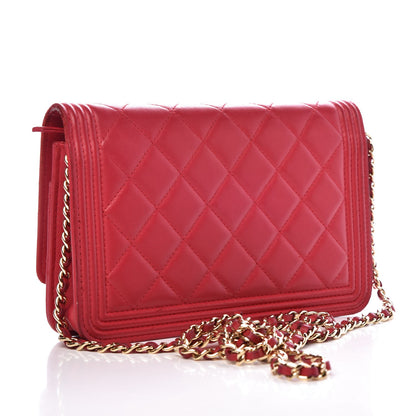 Chanel Lambskin Quilted Boy Wallet On Chain WOC Red 3 of 11