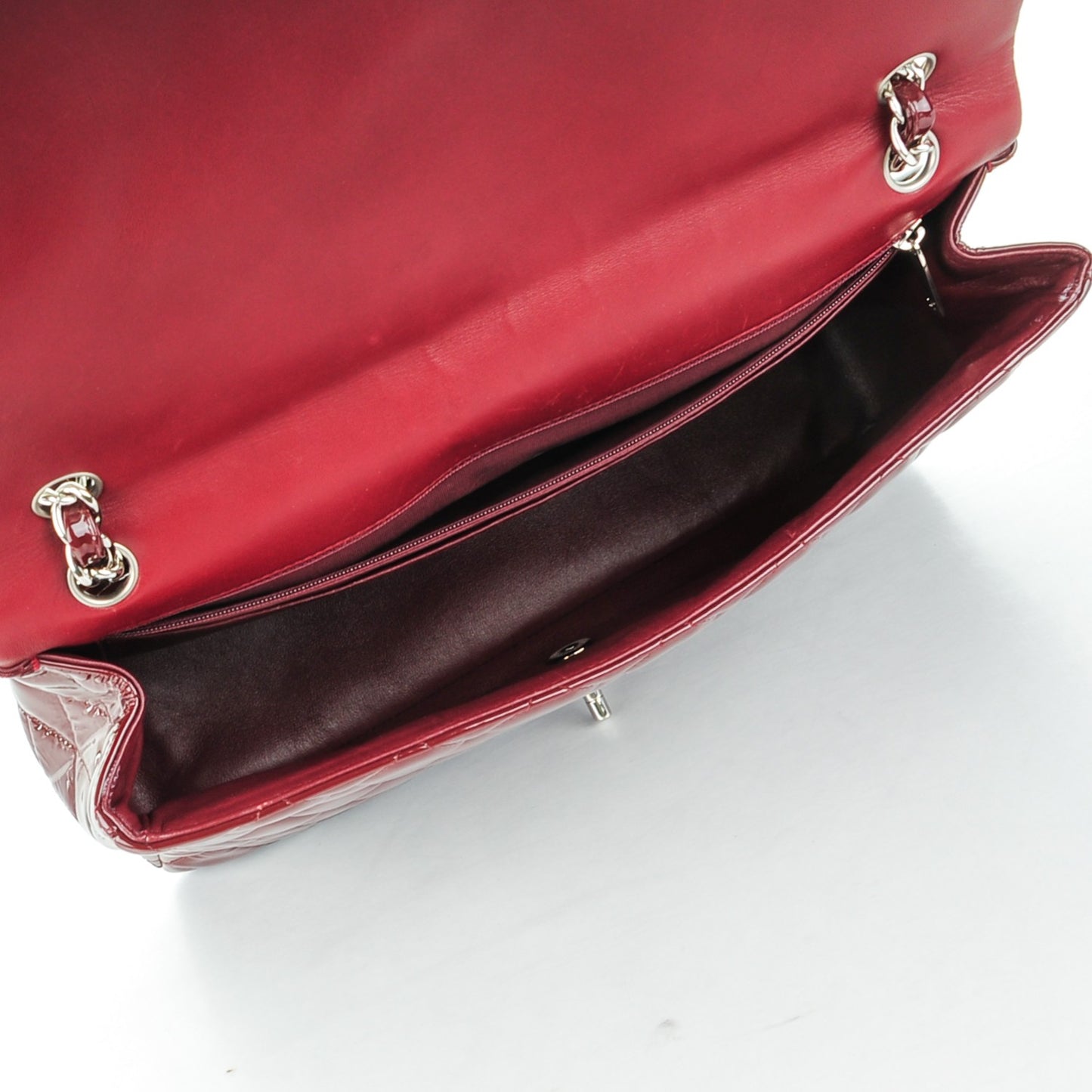 Patent Quilted Maxi Single Flap Dark Red