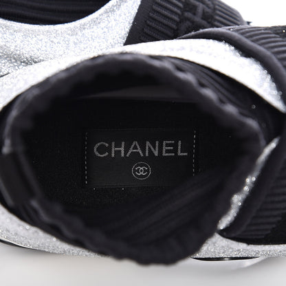 Chanel Glitter Stretch Fabric CC Sneakers 38.5 Black Silver 7 of 11