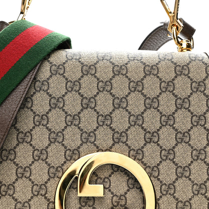 Gucci GG Supreme Monogram Textured Dollar Calfskin Web Medium Blondie Top Handle Shoulder Flap Bag Beige Ebony New Acero 8 of 14