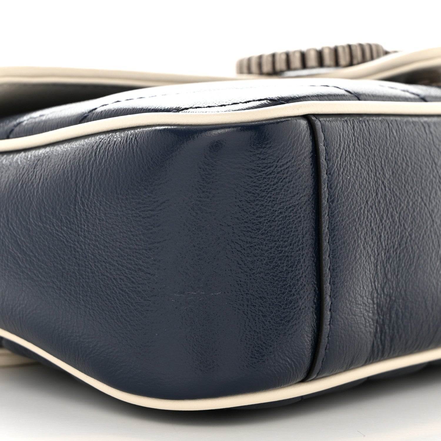 Gucci Vintage Effect Calfskin Matelasse Diagonal Small Torchon GG Marmont Shoulder Bag Blue Agata Mystic White 9 of 10