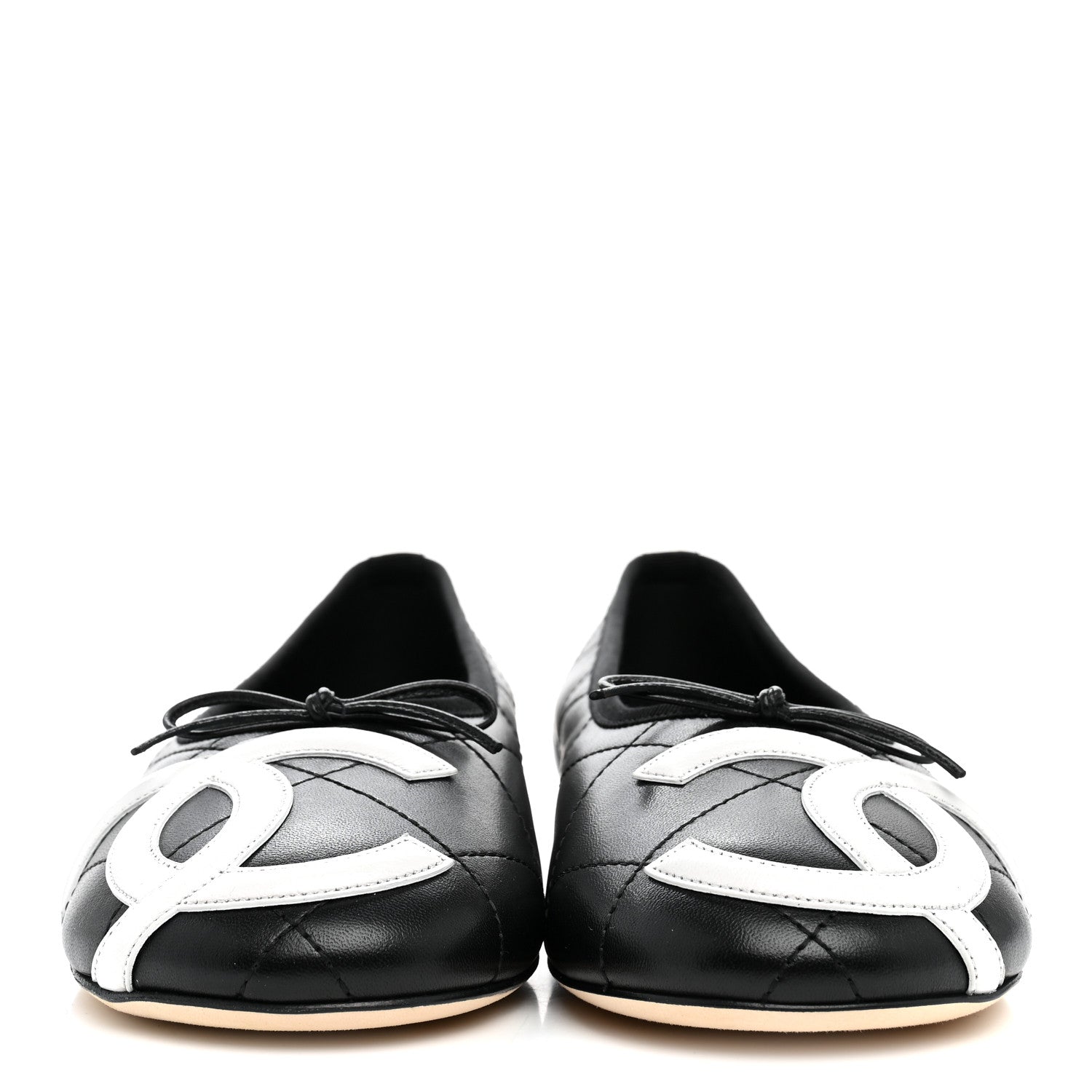 Chanel Lambskin Quilted CC Cambon Ballet Flats 40 Black White 2 of 10
