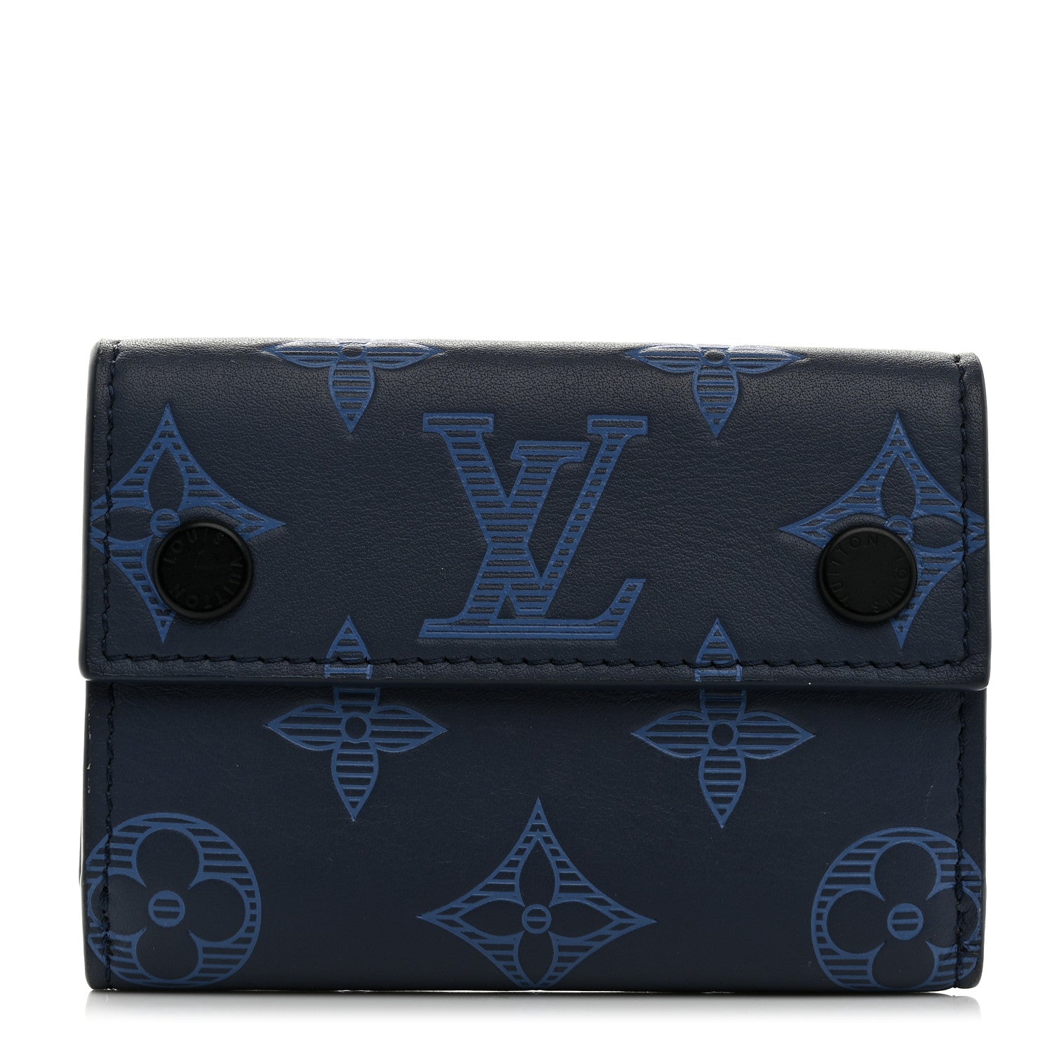 Louis Vuitton Calfskin Monogram Shadow Discovery Compact Wallet Navy 1 of 6