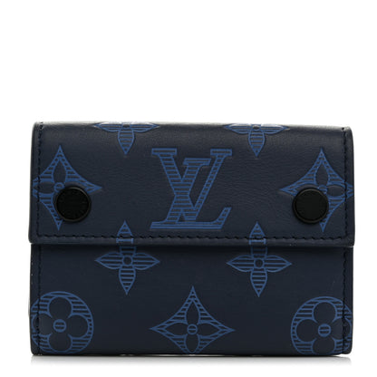 Louis Vuitton Calfskin Monogram Shadow Discovery Compact Wallet Navy 1 of 6