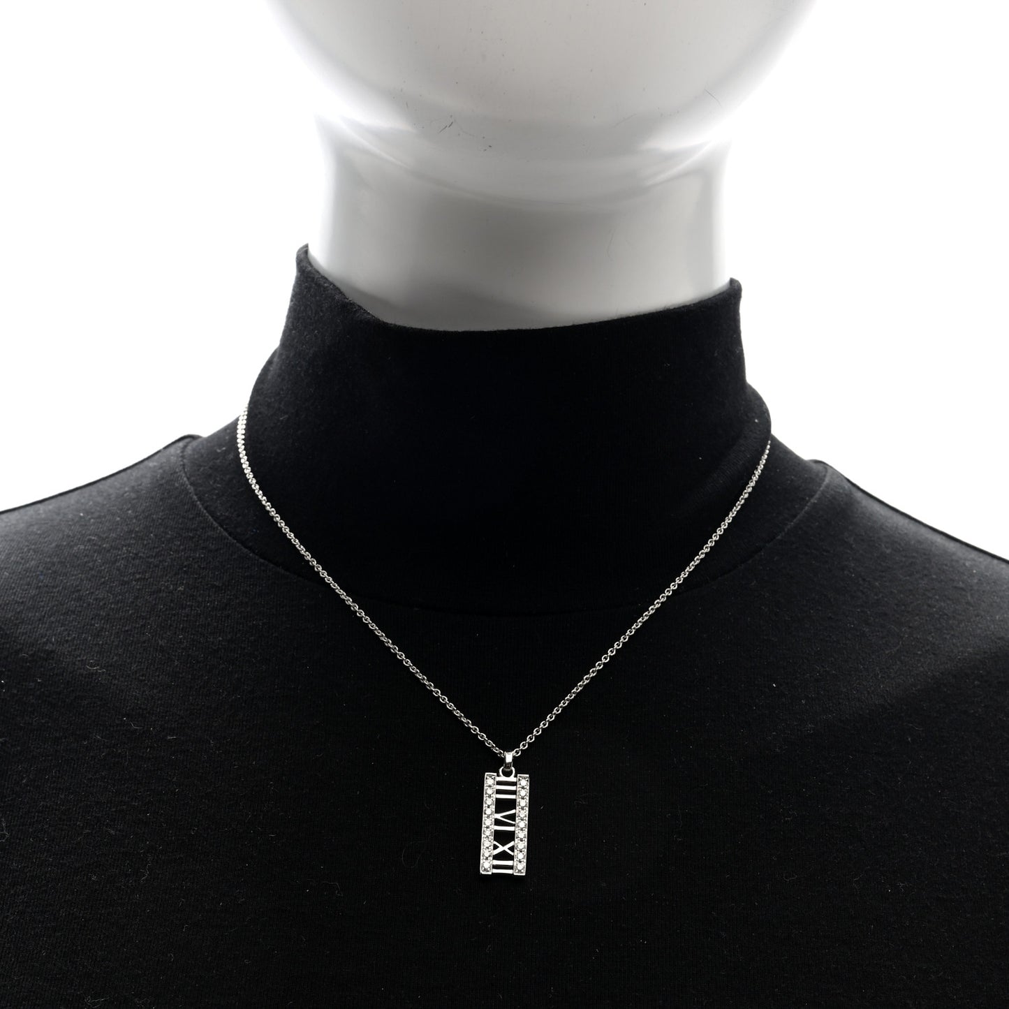 18K White Gold Diamond Atlas Bar Pendant Necklace