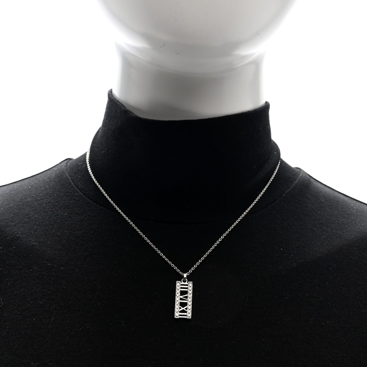 Tiffany 18K White Gold Diamond Atlas Bar Pendant Necklace 2 of 4