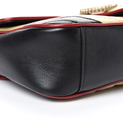 Gucci Vintage Effect Calfskin Matelasse Diagonal Striped Small Torchon GG Marmont Shoulder Bag Black Beige 8 of 9
