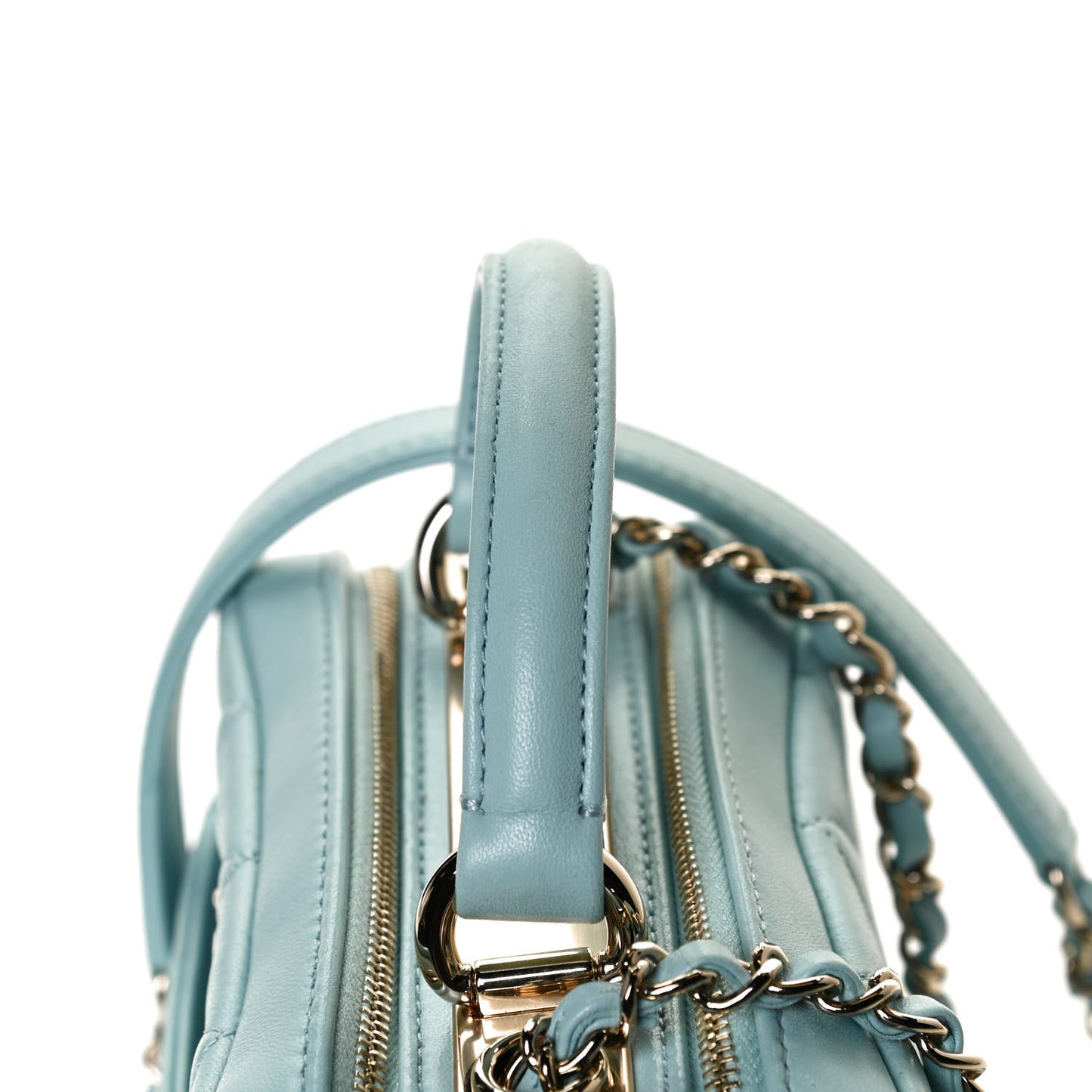 Lambskin Quilted Small Trendy CC Bowling Bag Light Blue