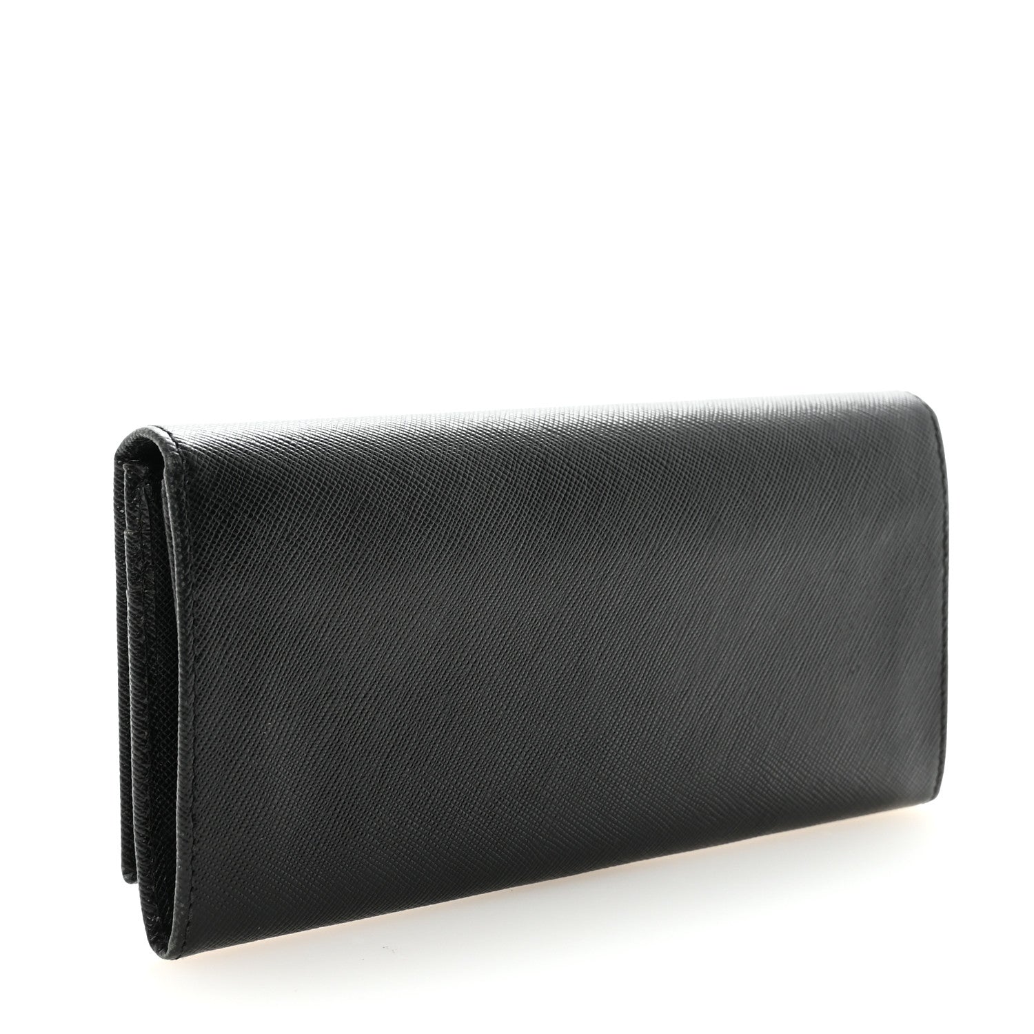 Prada Saffiano Triangle Logo Continental Flap Travel Wallet Black 3 of 8