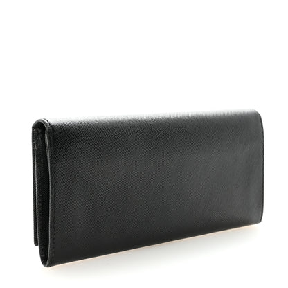 Prada Saffiano Triangle Logo Continental Flap Travel Wallet Black 3 of 8