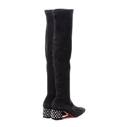 Christian Louboutin Veau Velours Spiked Study Stretch 55 Over The Knee Boots 40 Black 4 of 9
