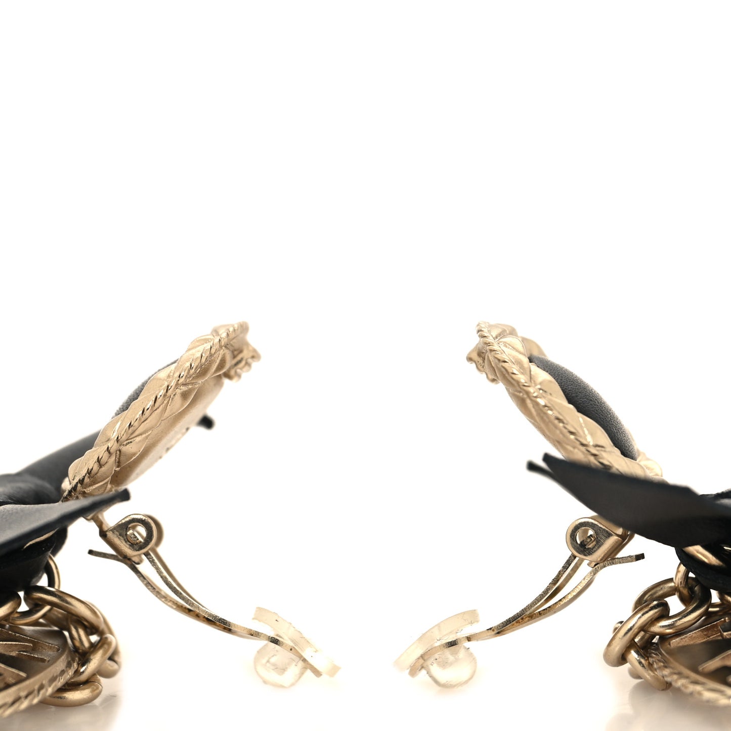 Lambskin Logo Drop Clip On Earrings Gold Black