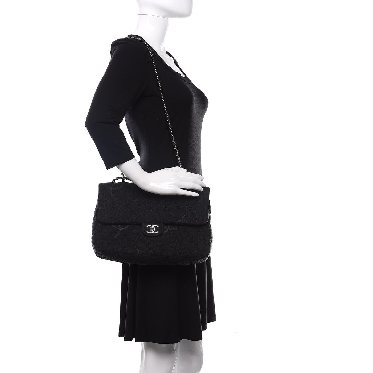 Denim Quilted CC Print Jumbo Single Flap Black