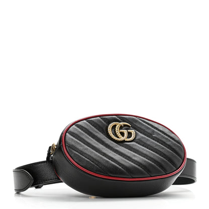 Gucci Azalea Calfskin Matelasse Diagonal Torchon GG Marmont Belt Bag 75 30 Black Romantic Cerise 4 of 9