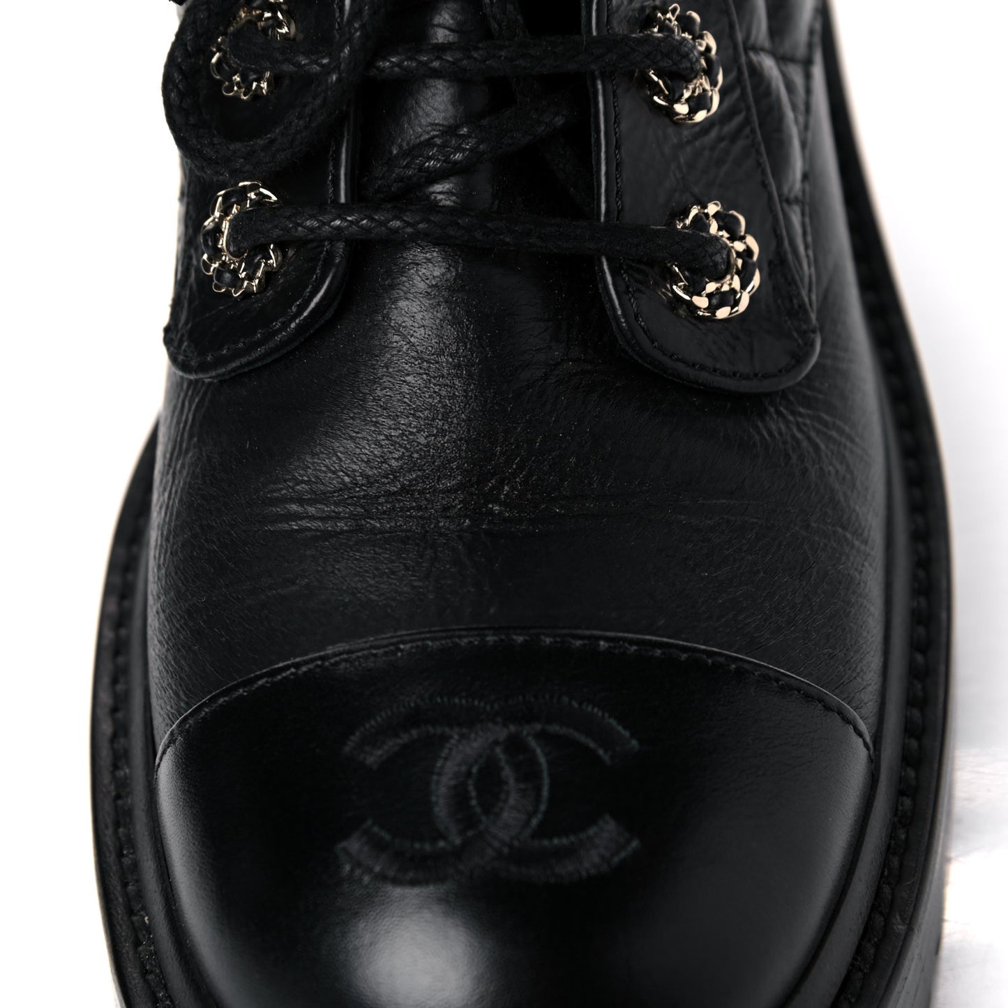 Shiny Goatskin Calfskin Quilted Lace Up Combat Boots 38 Black