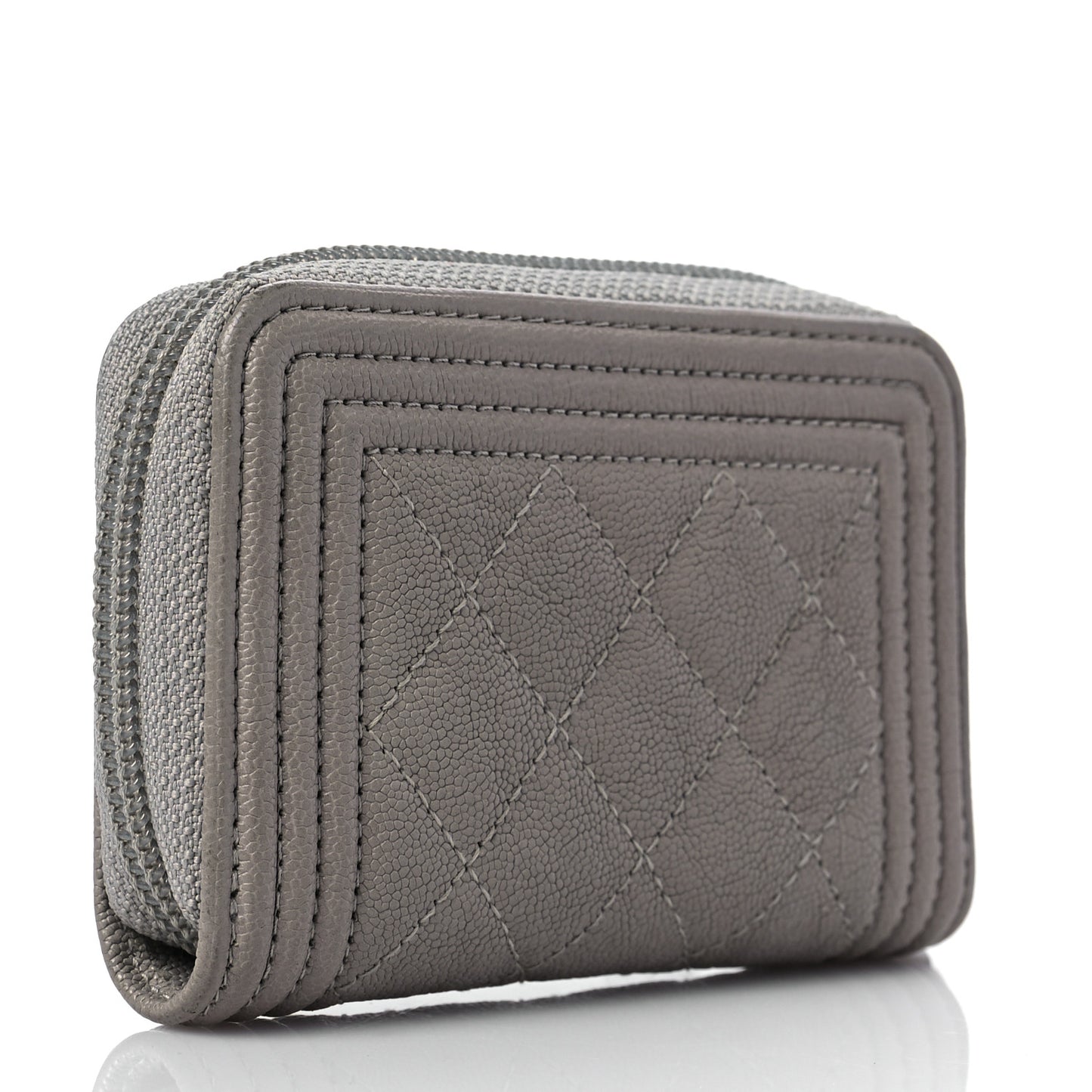 Caviar Quilted Boy Zip Around Coin Purse Wallet Grey
