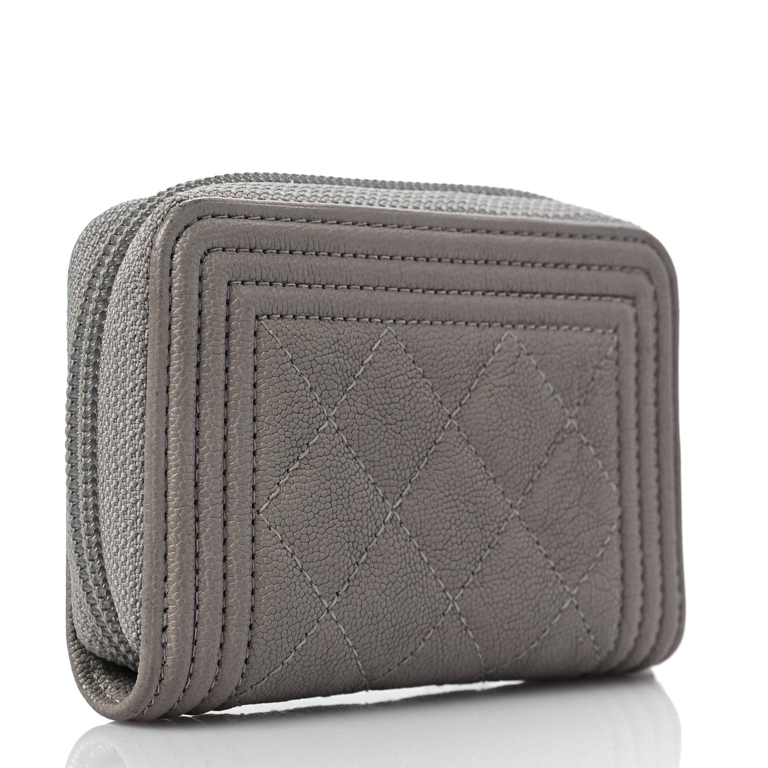 Chanel Caviar Quilted Boy Zip Around Coin Purse Wallet Grey 3 of 9