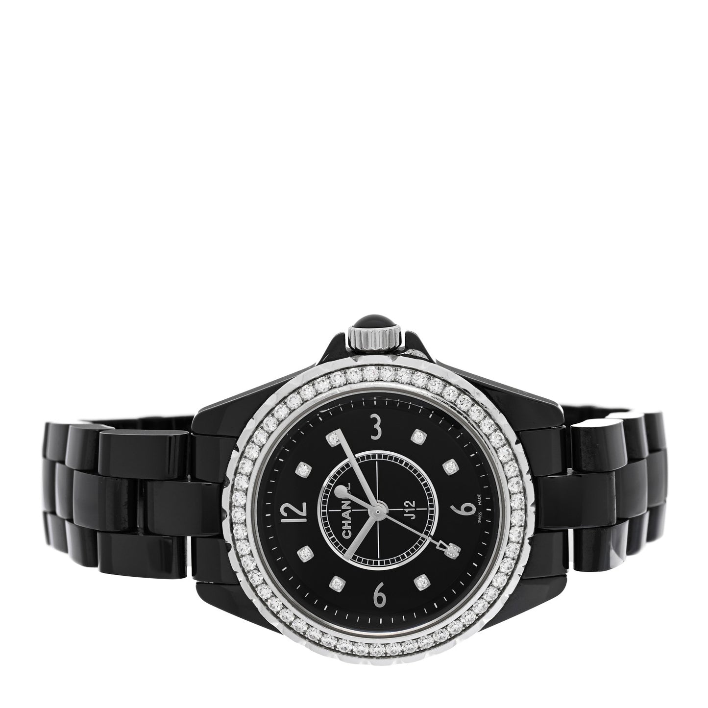 Stainless Steel Ceramic Diamond Bezel 33mm J12 Quartz Watch Black