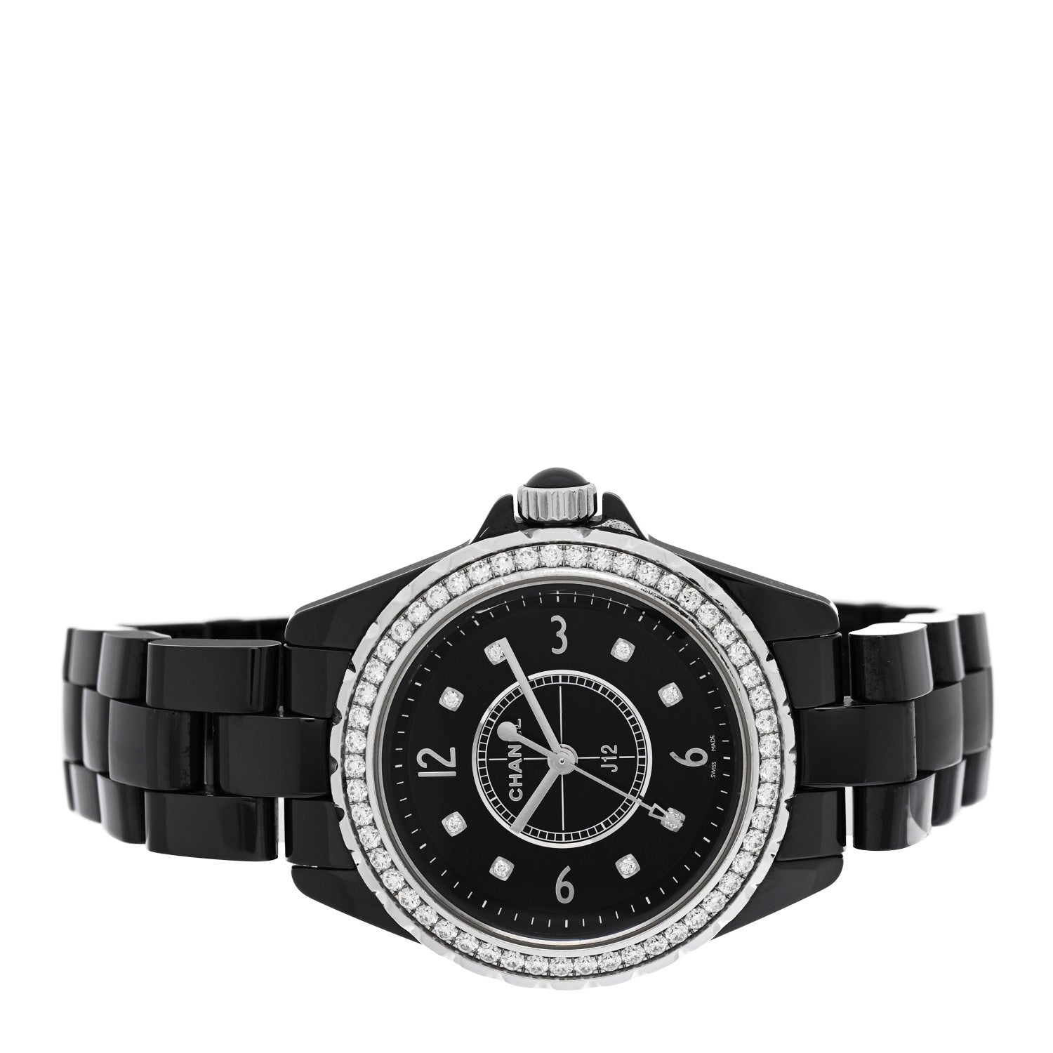 Chanel Stainless Steel Ceramic Diamond Bezel 33mm J12 Quartz Watch Black 2 of 5