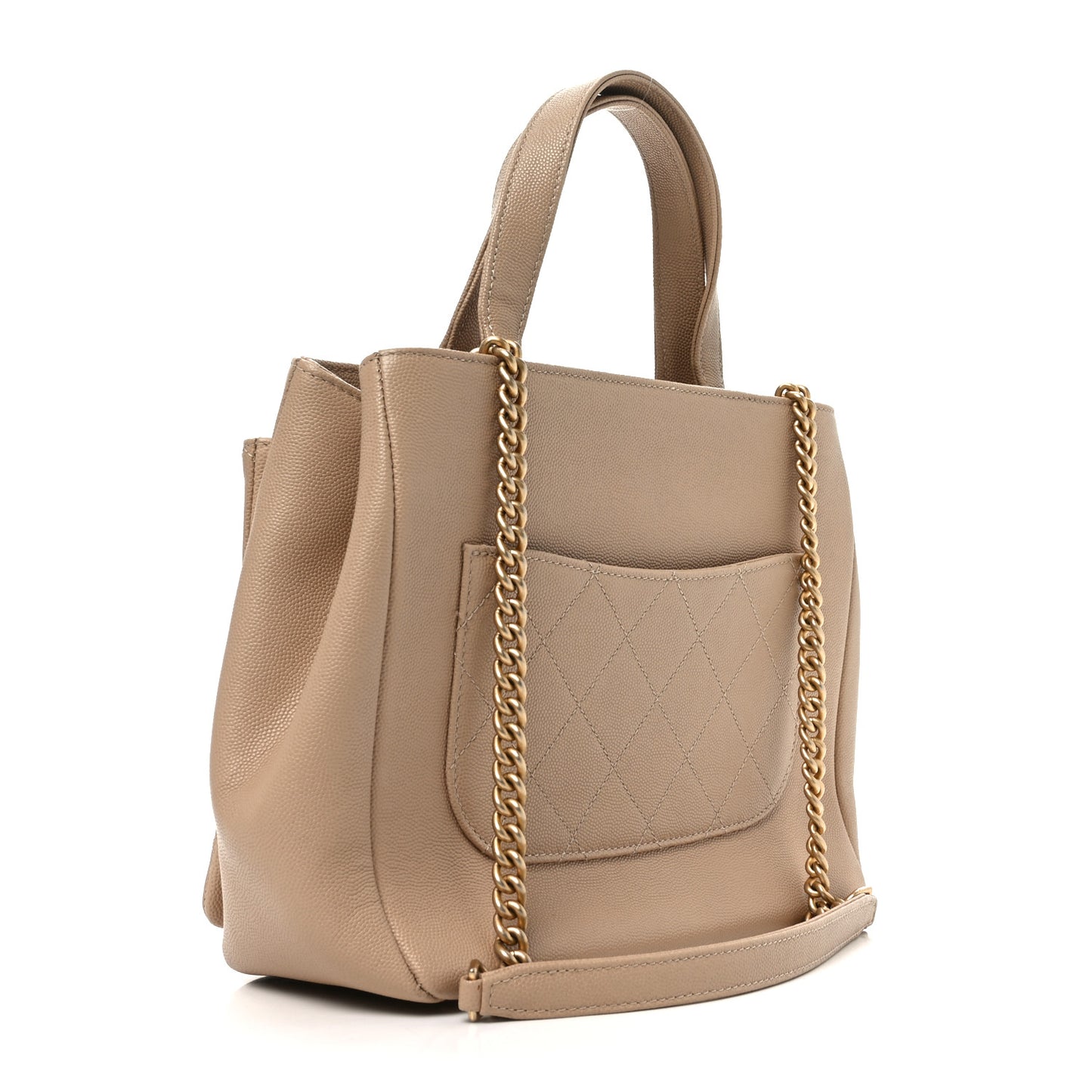 Grained Calfskin Stitched Small Lady Coco Top Handle Tote Beige