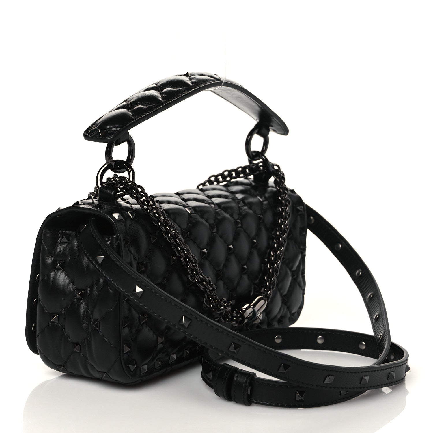 Valentino Garavani Calfskin Tonal Rockstud Spike Convertible Shoulder Bag Black 3 of 9