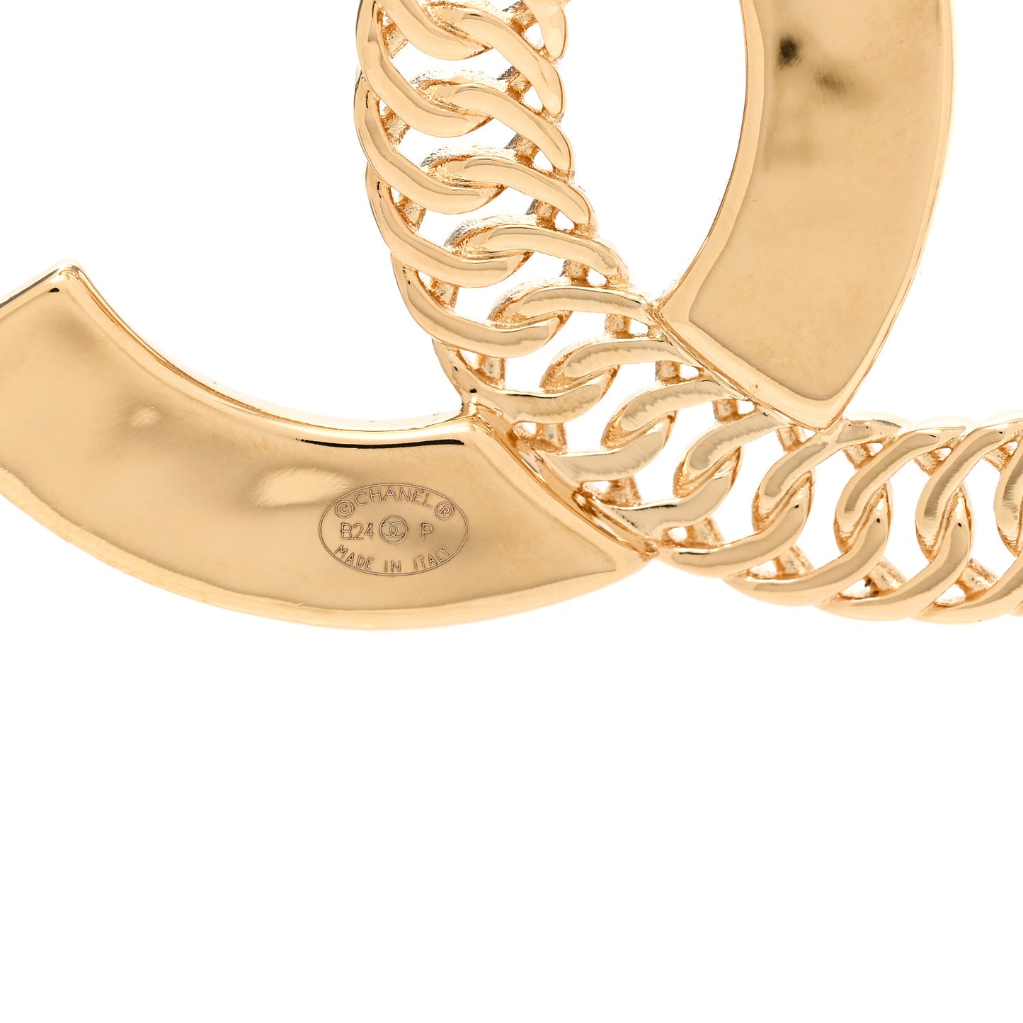 Crystal Chain CC Brooch Gold