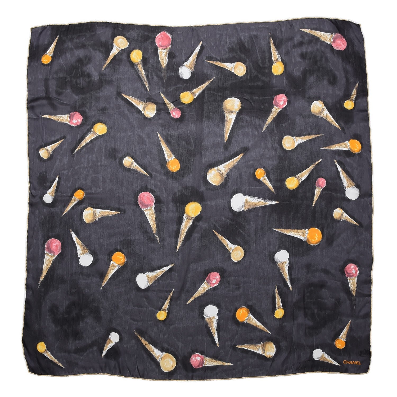 Chanel Silk Ice Cream Cones Scarf Black 1 of 5