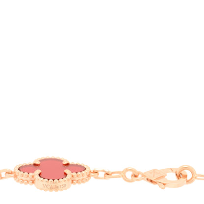 Van Cleef & Arpels 18K Rose Gold Carnelian 5 Motifs Guilloche Vintage Alhambra Bracelet 3 of 4