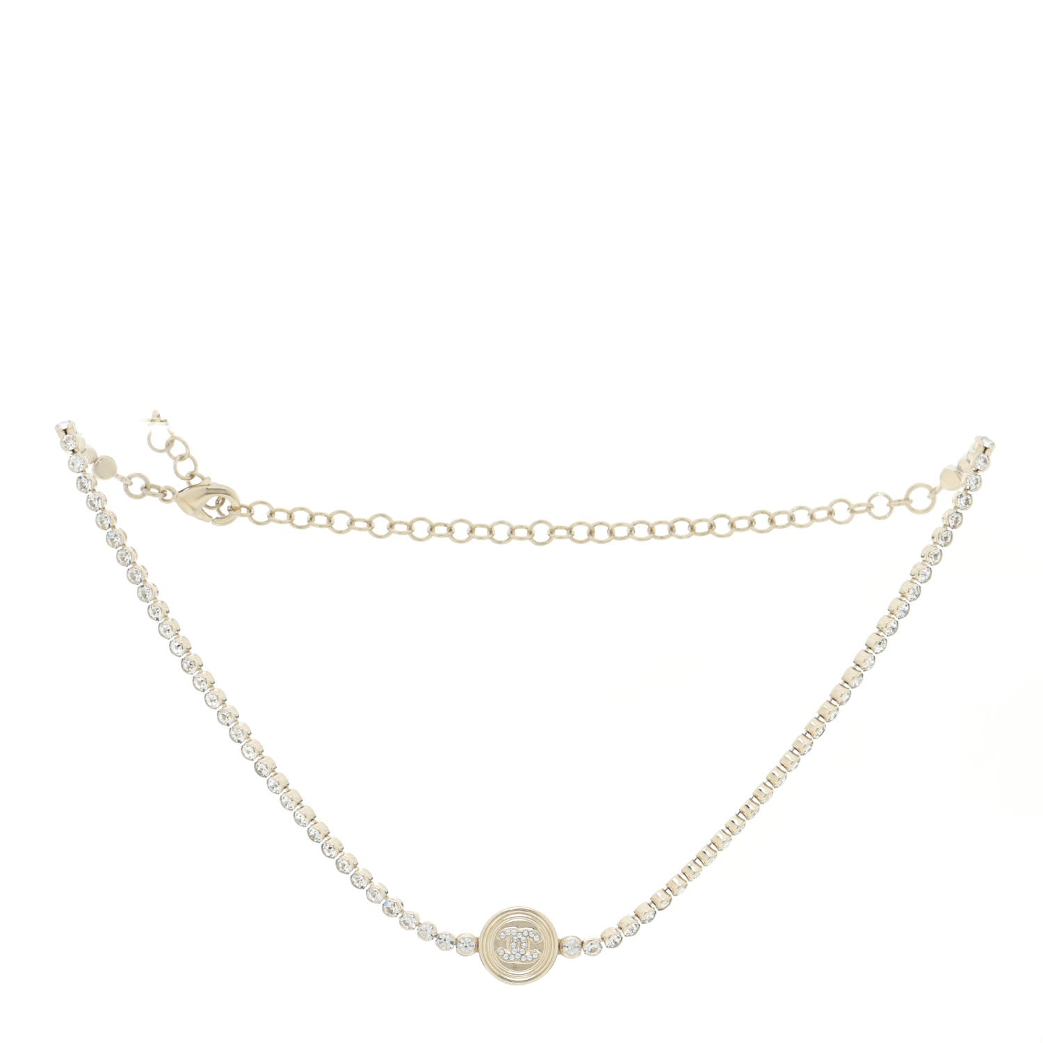Chanel Crystal CC Chain Short Necklace Gold 3 of 6