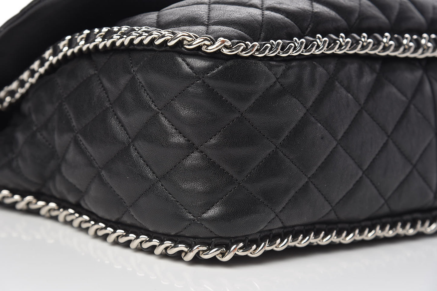 Washed Lambskin Quilted Maxi Chain Around Flap Black