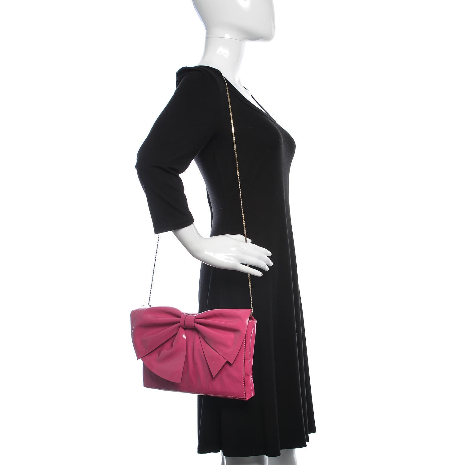 Valentino Garavani Patent Lacca Bow Clutch Pop Fuxia 2 of 9