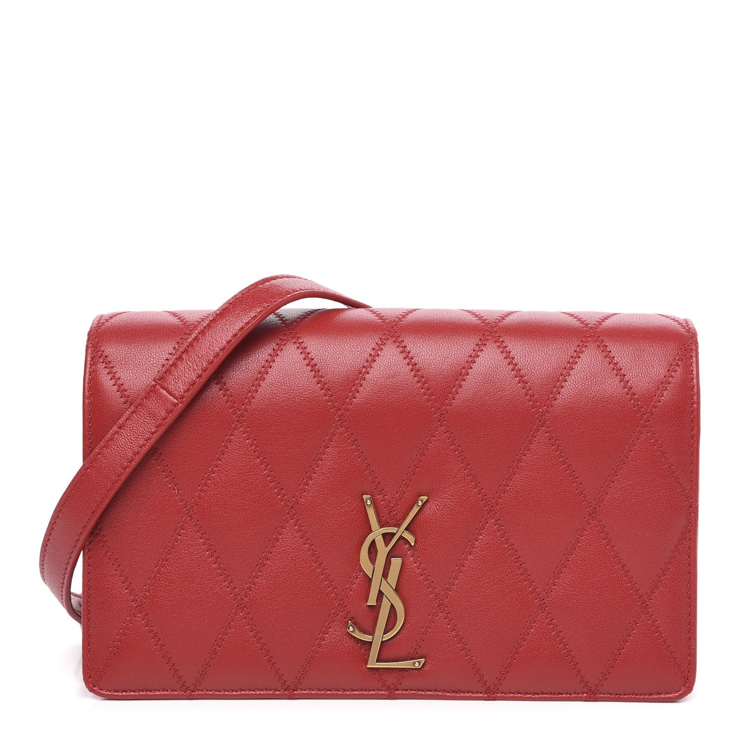 Lambskin Diamond Quilted Monogram Angie Chain Bag Red