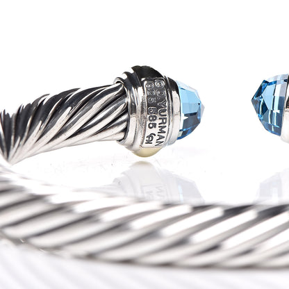 David Yurman Sterling Silver 14K Yellow Gold Blue Topaz 7mm Cable Classics Bracelet 4 of 5