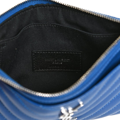 Saint Laurent Grain De Poudre Chevron Monogram Bill Pouch Blue 6 of 10