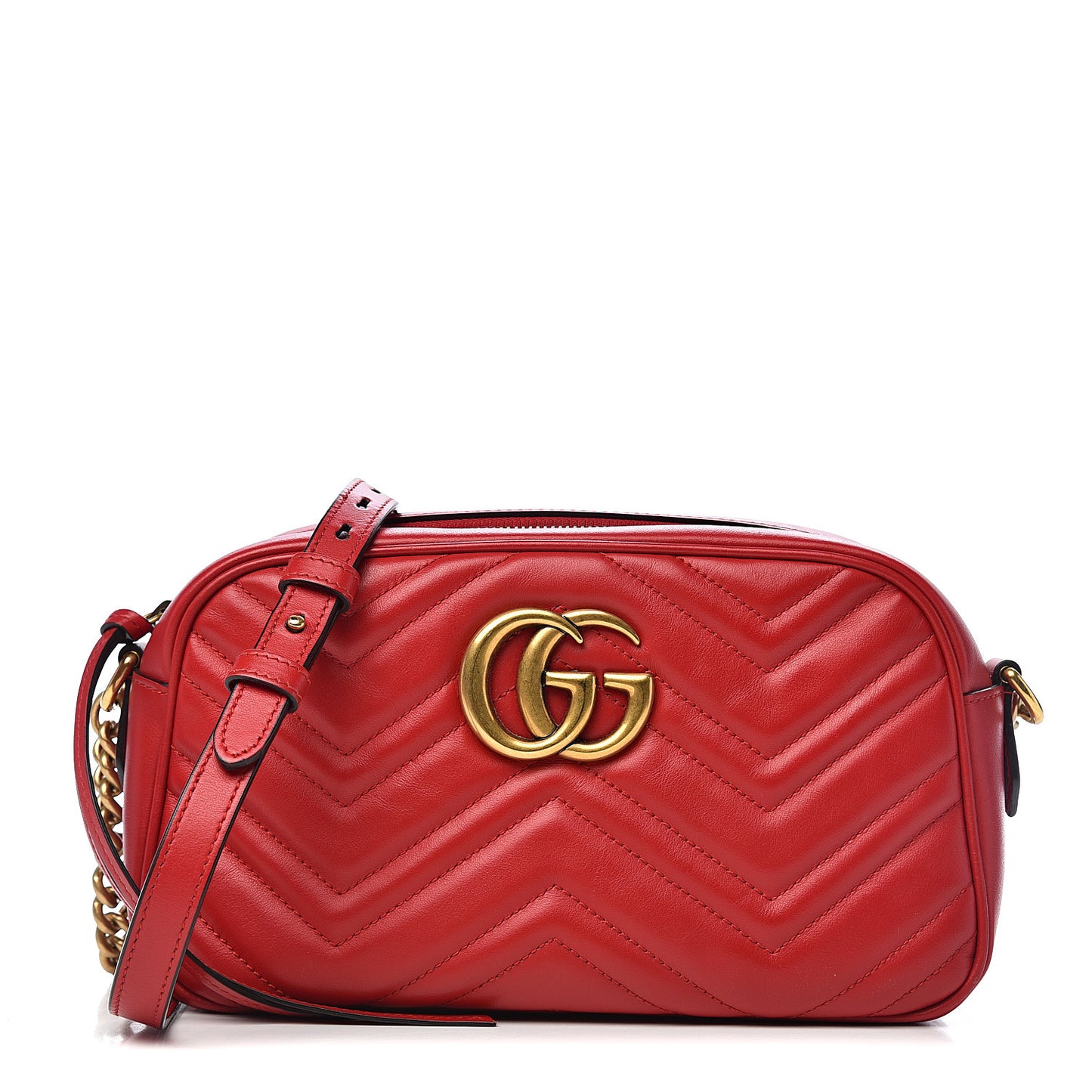Calfskin Matelasse Small GG Marmont Chain Shoulder Bag Hibiscus Red