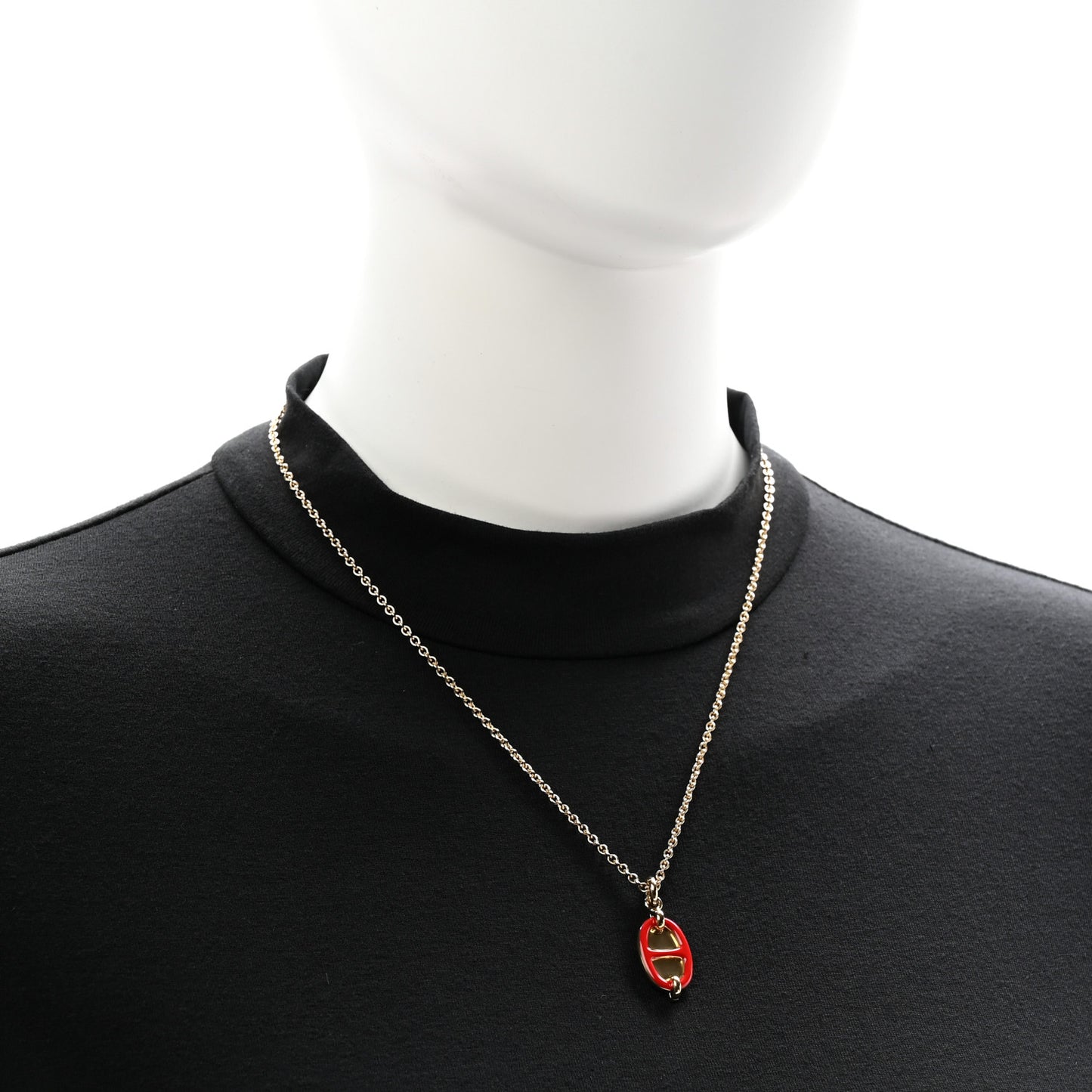 Metal Enamel Mini Maillon Pendant Necklace Rouge Vif