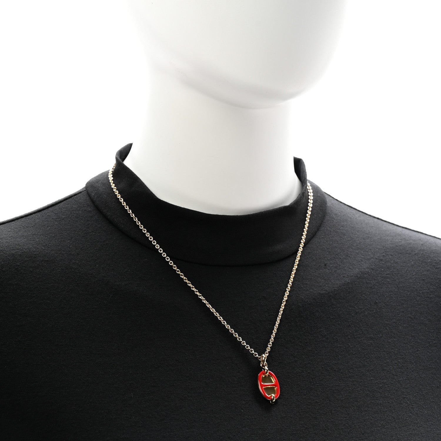 Hermes Metal Enamel Mini Maillon Pendant Necklace Rouge Vif 2 of 6