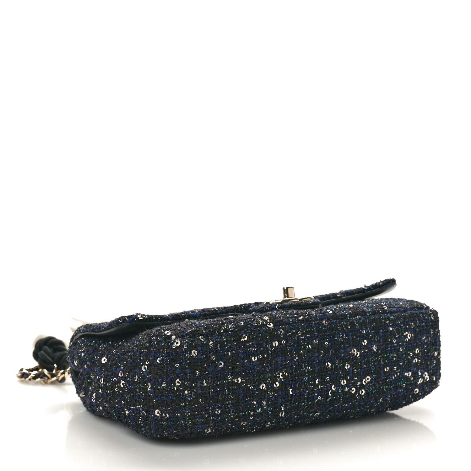 Chanel Tweed Medium Pearl Handle Flap Black Ecru 4 of 10