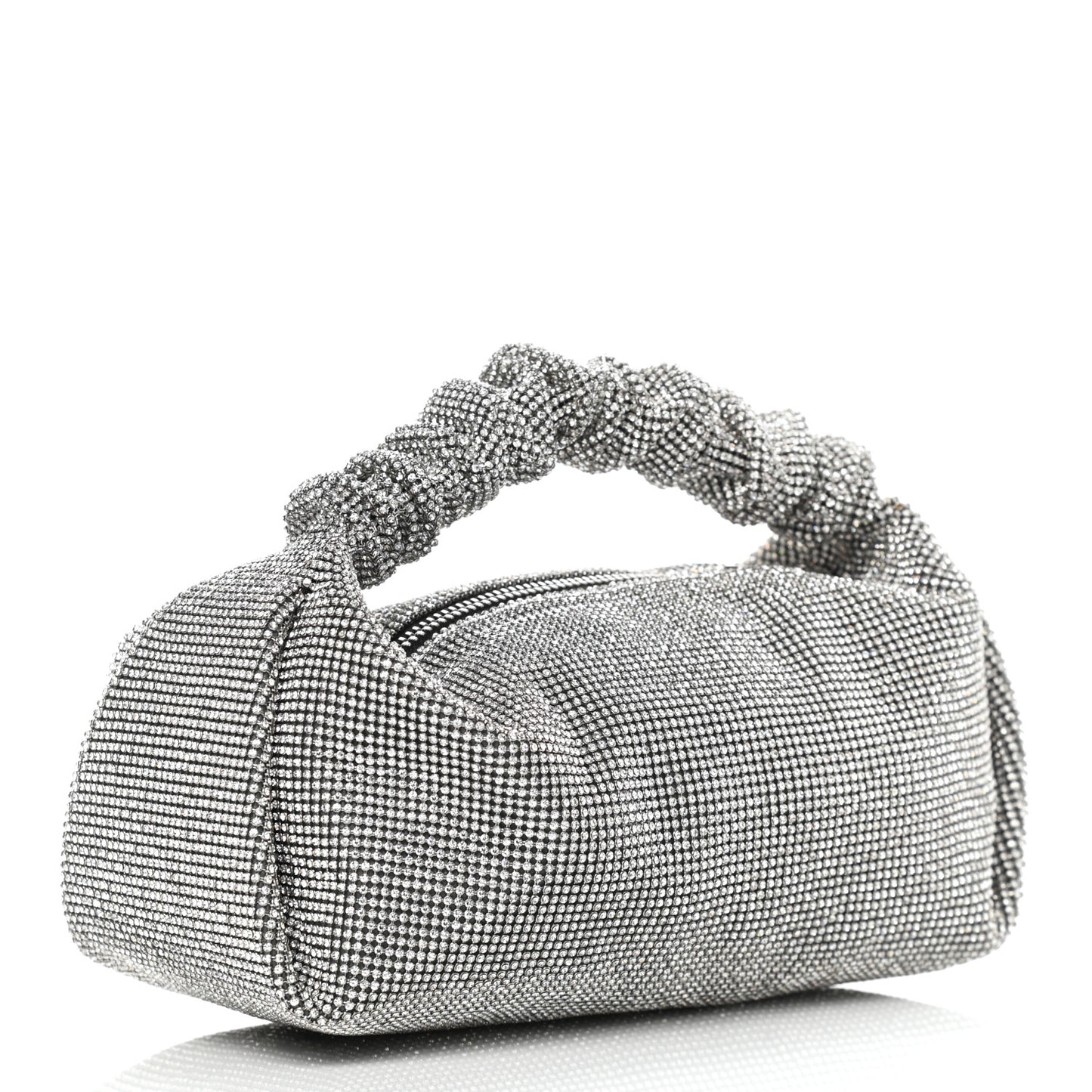 Mesh Crystal Rhinestone Mini Scrunchie Clutch Black Silver