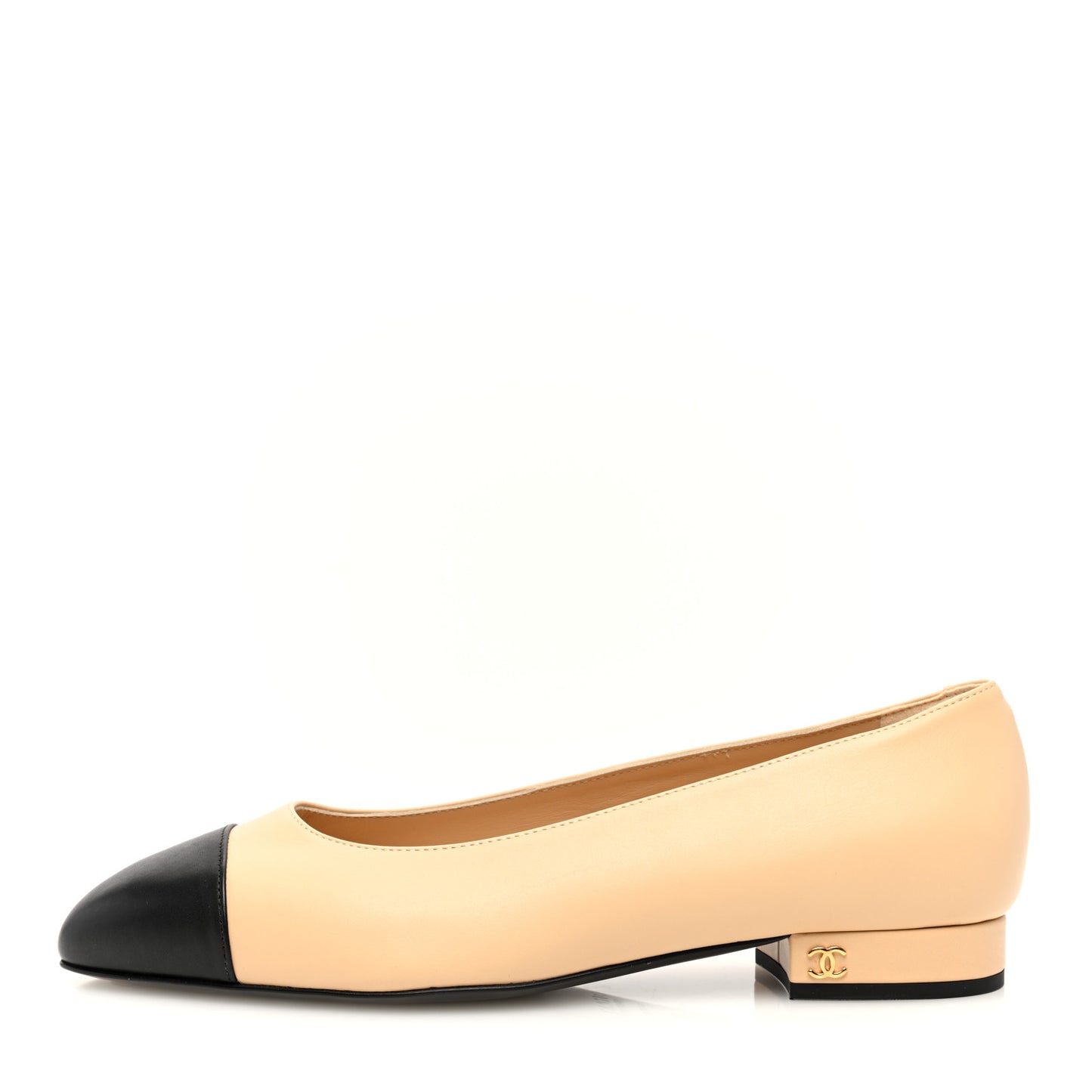 Lambskin Cap Toe CC Uniform Ballerina Flats 38 Beige Black