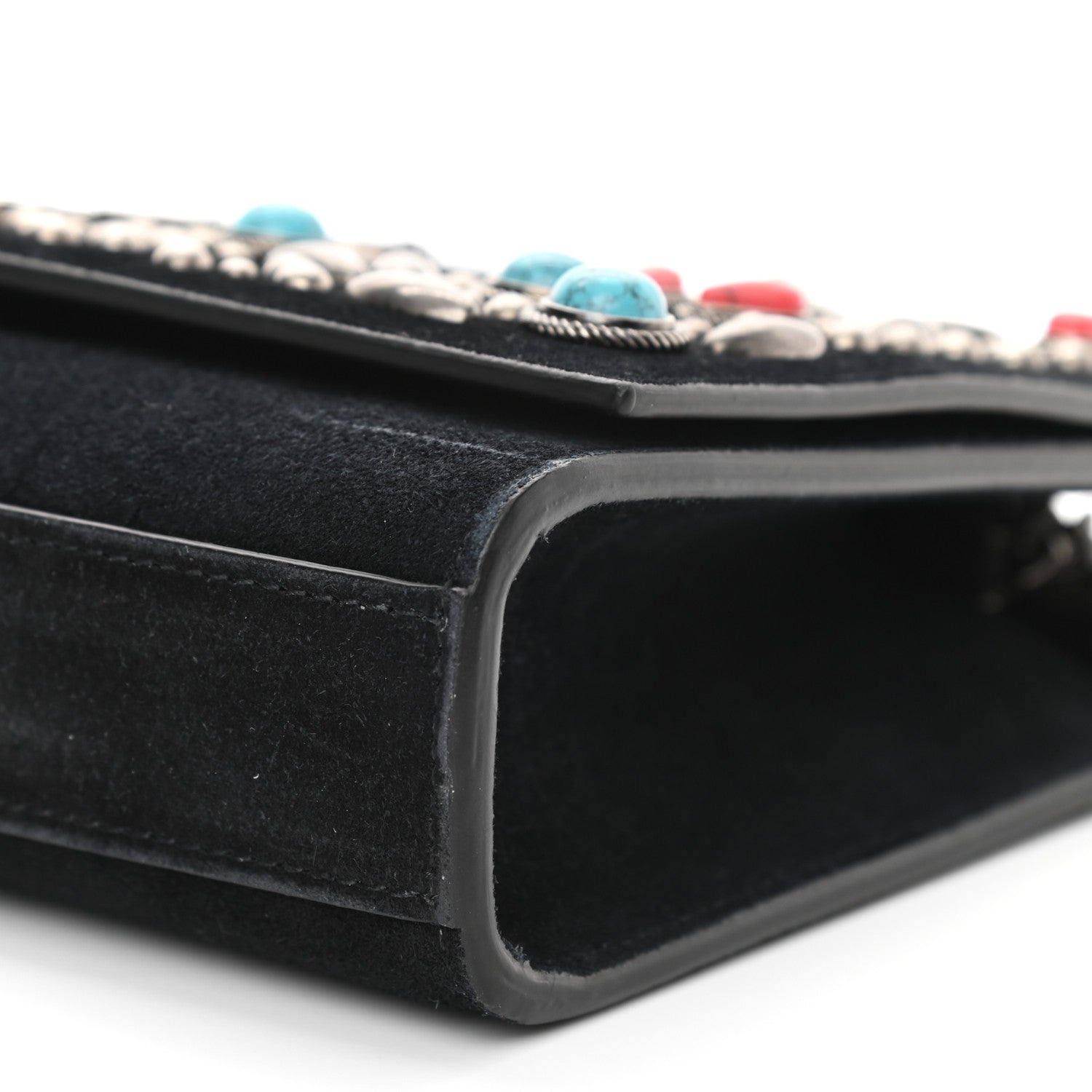 Saint Laurent Suede Small Monogram Stone Studded Kate Satchel Black Turquoise Coral 8 of 11