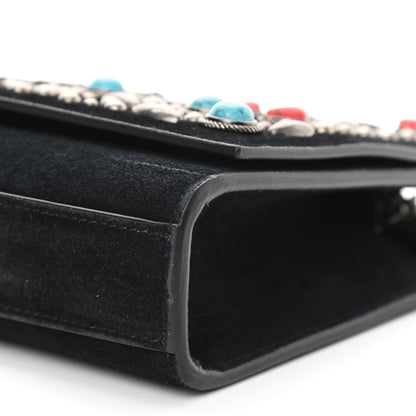 Saint Laurent Suede Small Monogram Stone Studded Kate Satchel Black Turquoise Coral 8 of 11