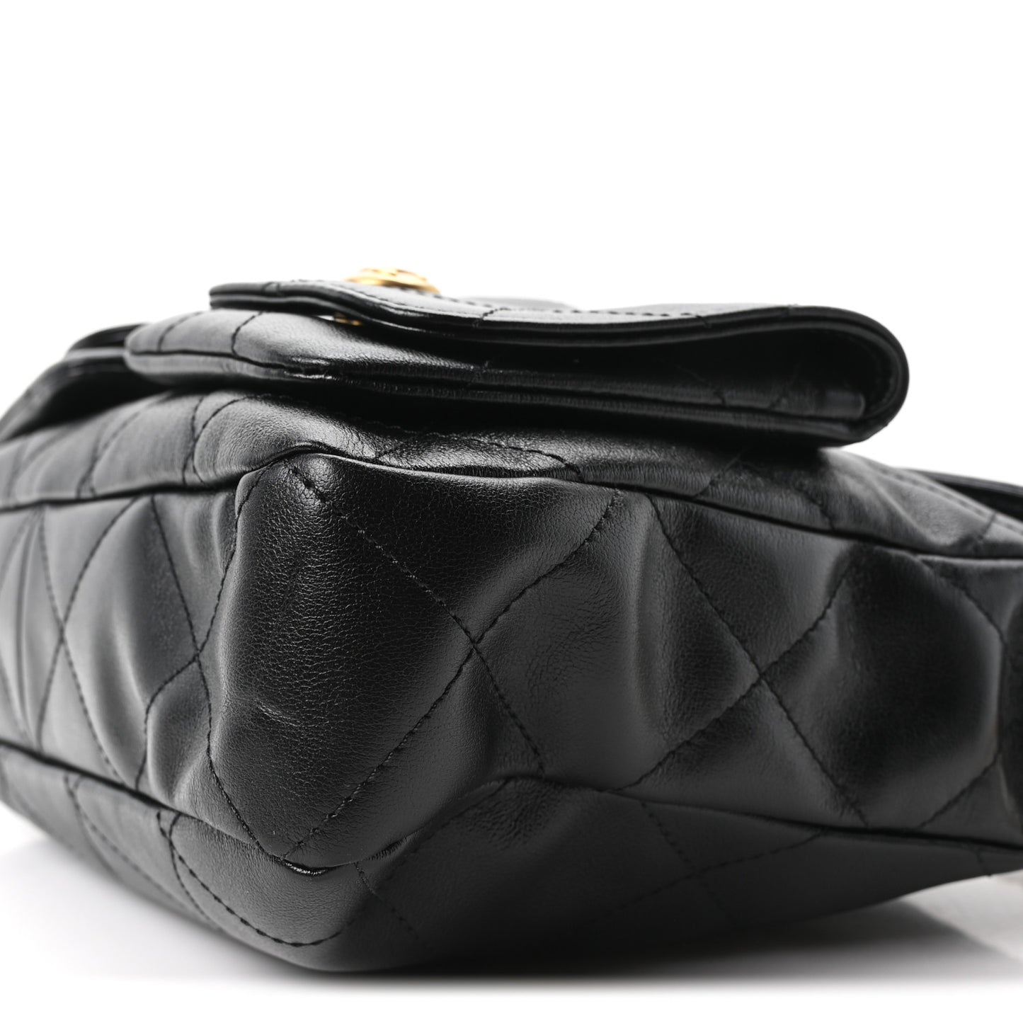 Shiny Calfskin Quilted Small Supple Twins Hobo Bag Black