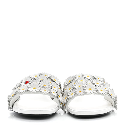 Christian Dior Lambskin Daisy Embroidered Dior Bloom Heeled Slide Sandals 39 White 3 of 10