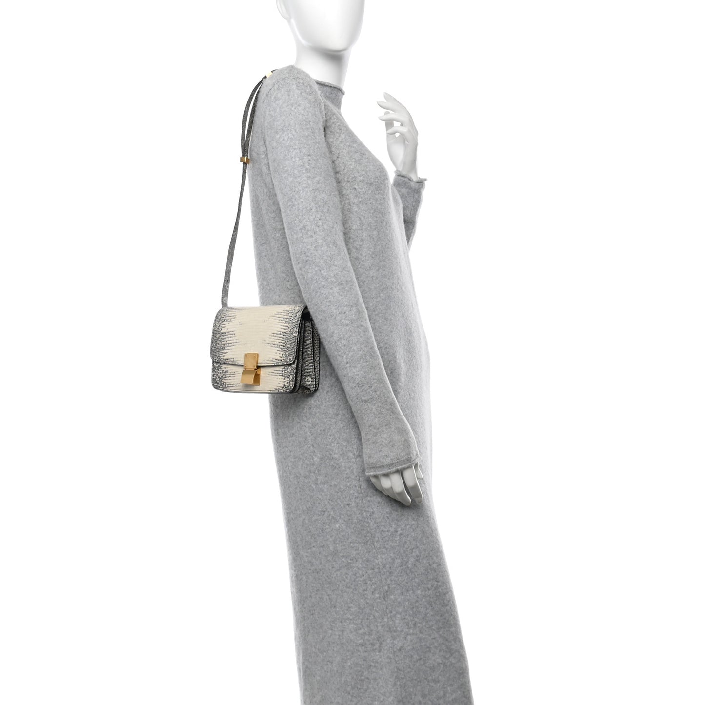 Lizard Small Classic Box Flap Bag Natural